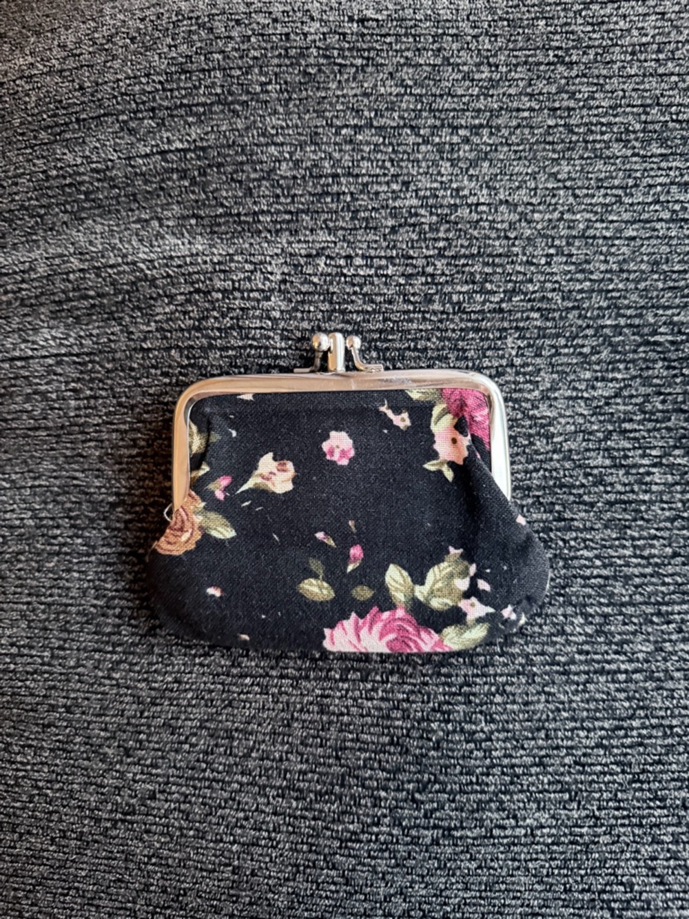 Floral Coin Purse - Black with Pink Rose Print